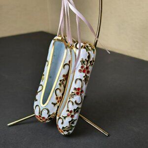 Porcelain Ballet Shoes Ornament White Gold Red Holly 4 Inch Hand Painted Holiday